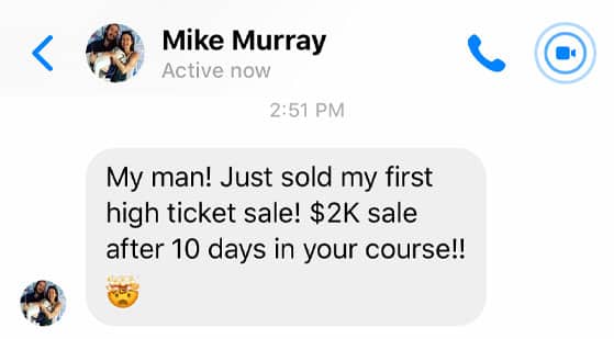 Zander Fryer's Client Mike Murray text message about getting more clients and sales