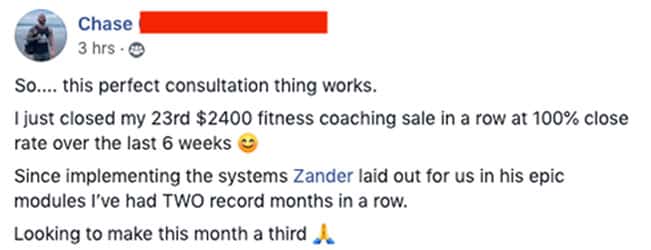 Zander Fryer's Client Chase text message about getting more clients and sales