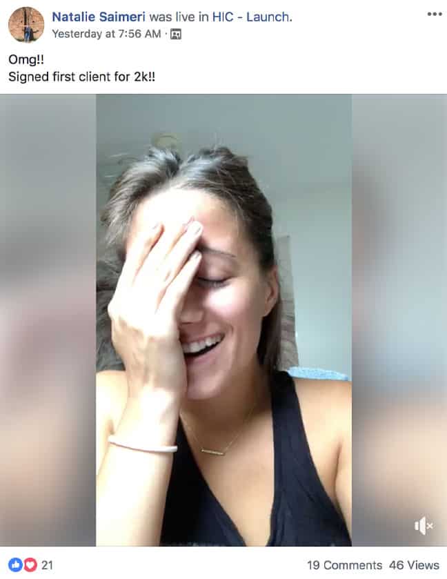 Zander Fryer's Client Natalie Saimeri excited face for signing her first client