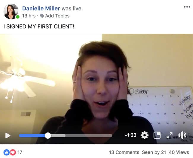 Zander Fryer's Client Danielle Miller excited face for signing her first client
