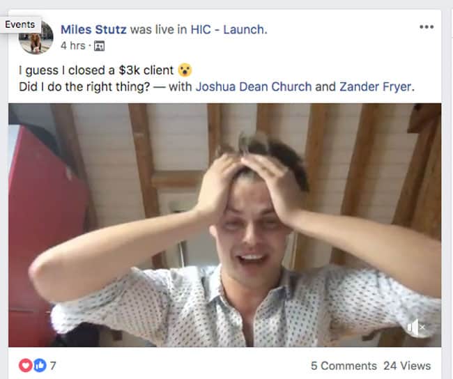 Zander Fryer's Client Miles Stutz text message about getting more clients and sales and excited face