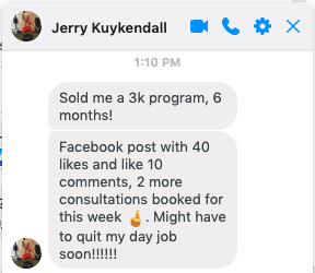 Zander Fryer's Client Jerry Kuykendall text message about getting more clients and sales