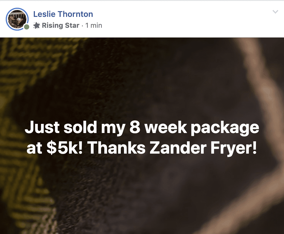 Zander Fryer's Client Leslie Thornton message about getting more clients and sales